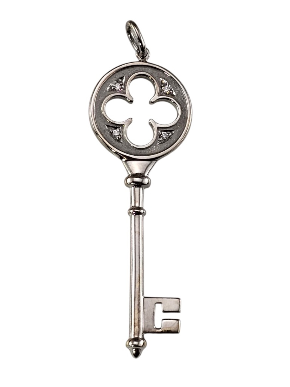 Tiffany & Co. 18K White Gold and Diamond Trefoil Clover Key Pendant #24500